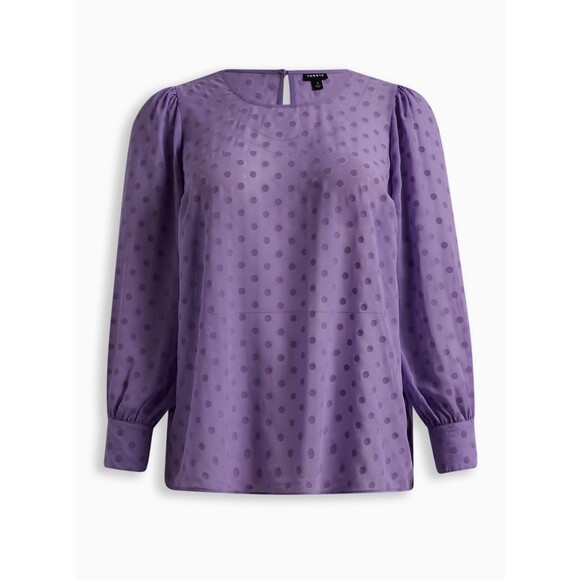 NWT Torrid 4X Bougainvillea Lavender Chiffon Clip Dot Puff Sleeve Top Size 26 - Picture 5 of 8